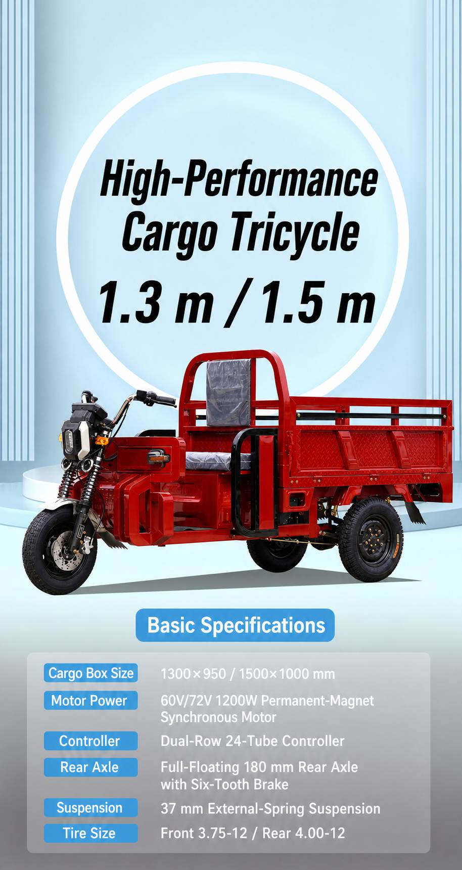 1200W Heavy-Duty Electric Cargo Tricycle with Reinforced Steel Cargo Box 1200W Heavy-Duty Electric Cargo Tricycle with Reinforced Steel Cargo Box