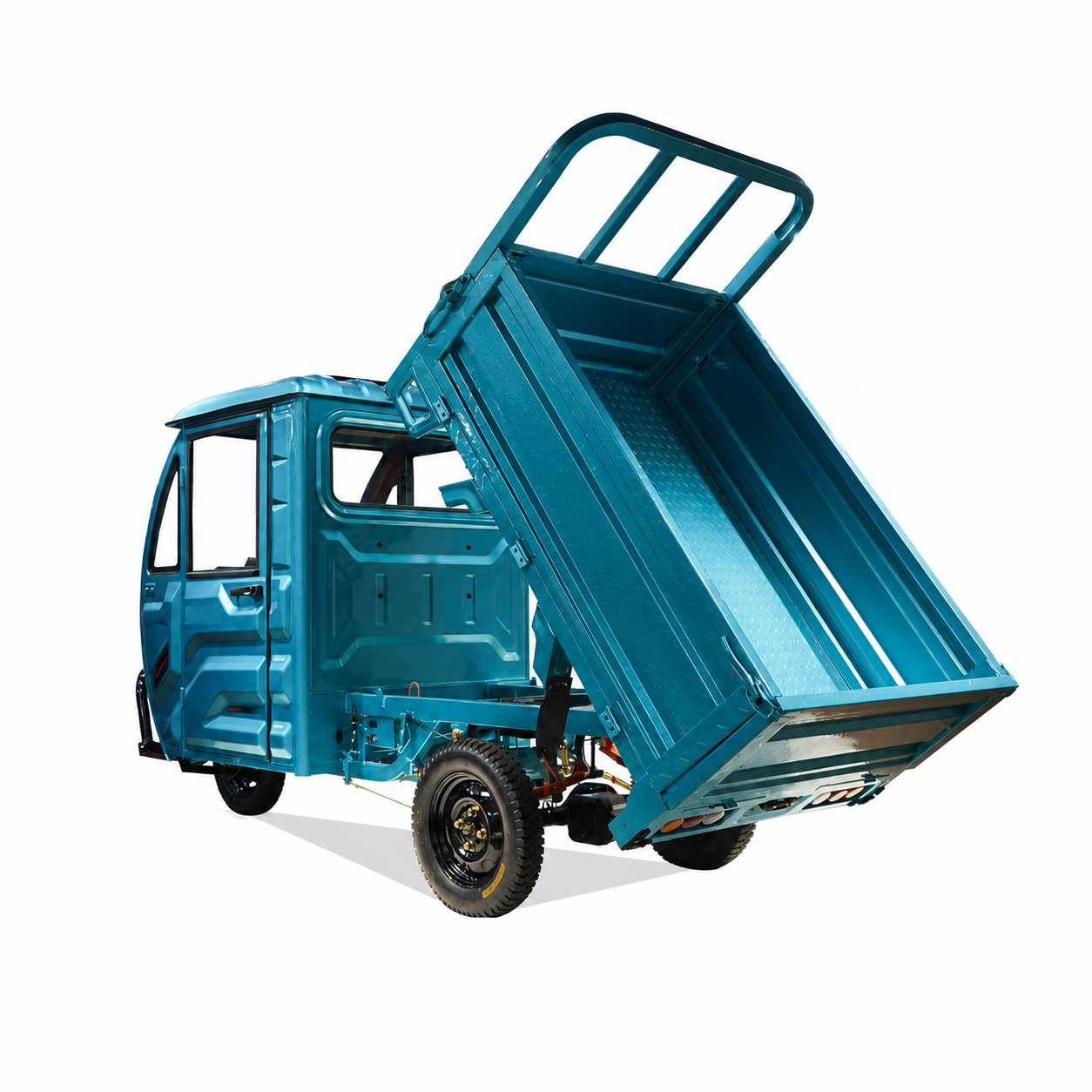 All-Weather Battery Cargo Three-Wheeler | Self-Unloading Tipper with Driver Cab | Farm and Worksite 