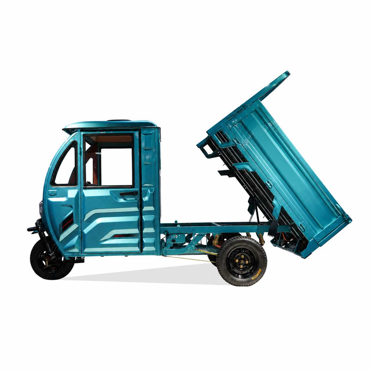 All-Weather Battery Cargo Three-Wheeler | Self-Unloading Tipper with Driver Cab | Farm and Worksite 