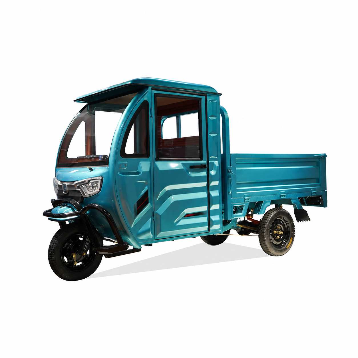 All-Weather Battery Cargo Three-Wheeler | Self-Unloading Tipper with Driver Cab | Farm and Worksite 