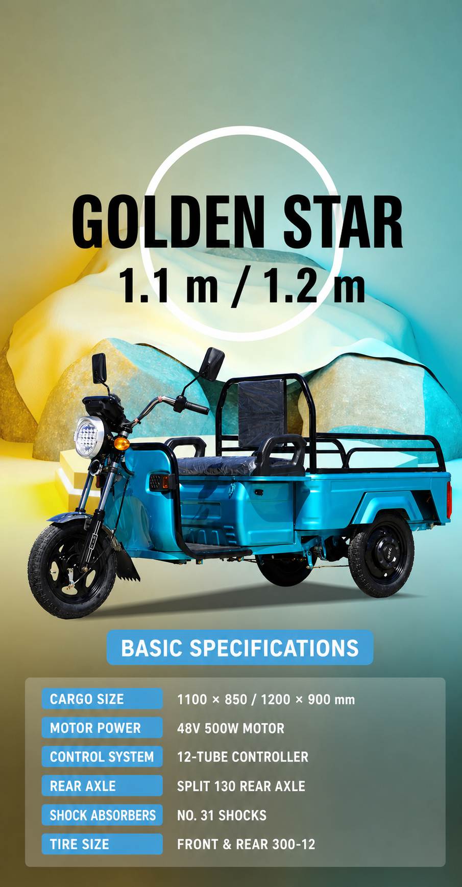 Electric Utility Cargo Tricycle | 3-Wheel Load Carrier with Passenger Seat Electric Utility Cargo Tricycle | 3-Wheel Load Carrier with Passenger Seat