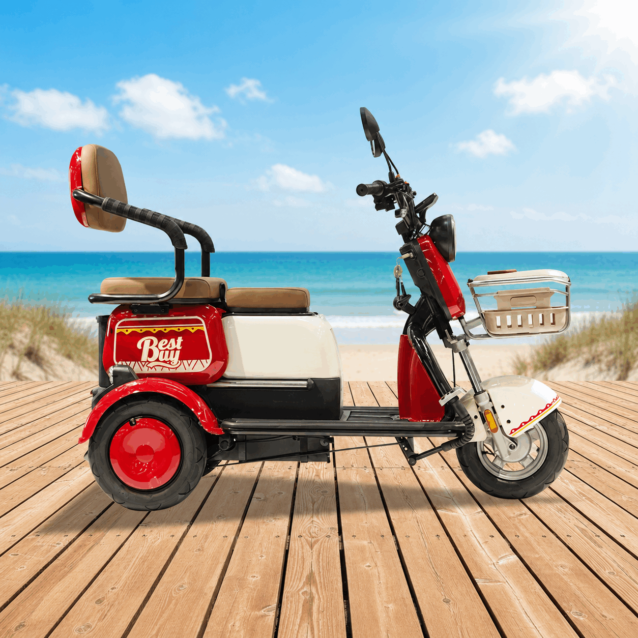 Dual-Seat Electric Mobility Tricycle | Convertible Passenger Scooter | Senior Family Travel