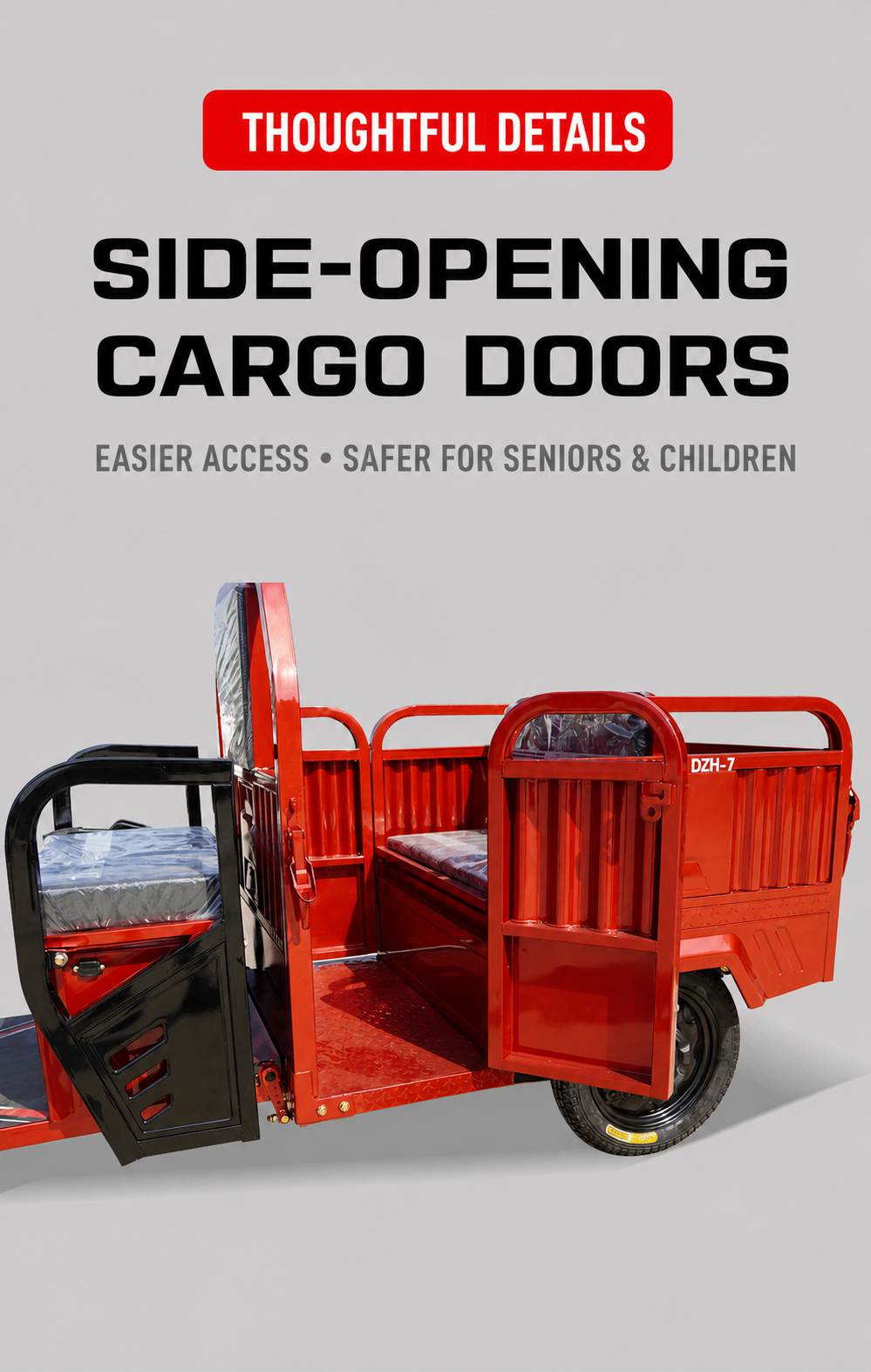 Electric Cargo Tricycle | Passenger & Cargo Convertible | Folding Seats|Family Delivery & Daily Use