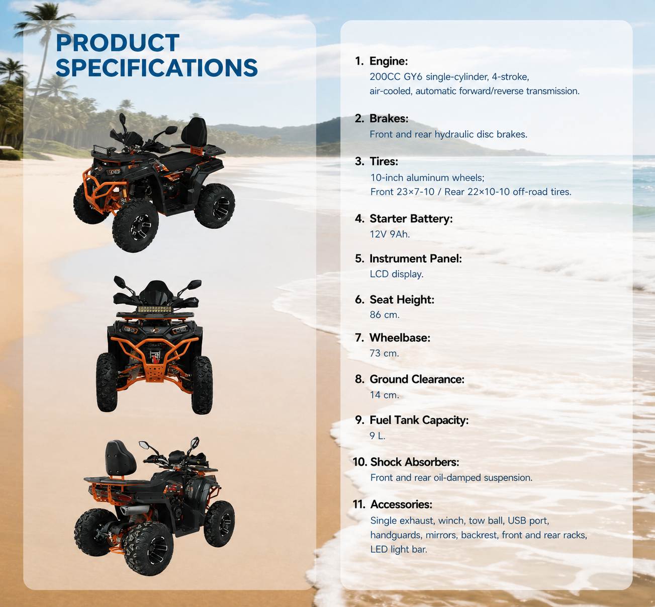 200cc Touring Quad Bike | GY6 Automatic Drive | Hydraulic Disc Brakes | Beach & Trail 200cc Touring Quad Bike | GY6 Automatic Drive | Hydraulic Disc Brakes | Beach & Trail