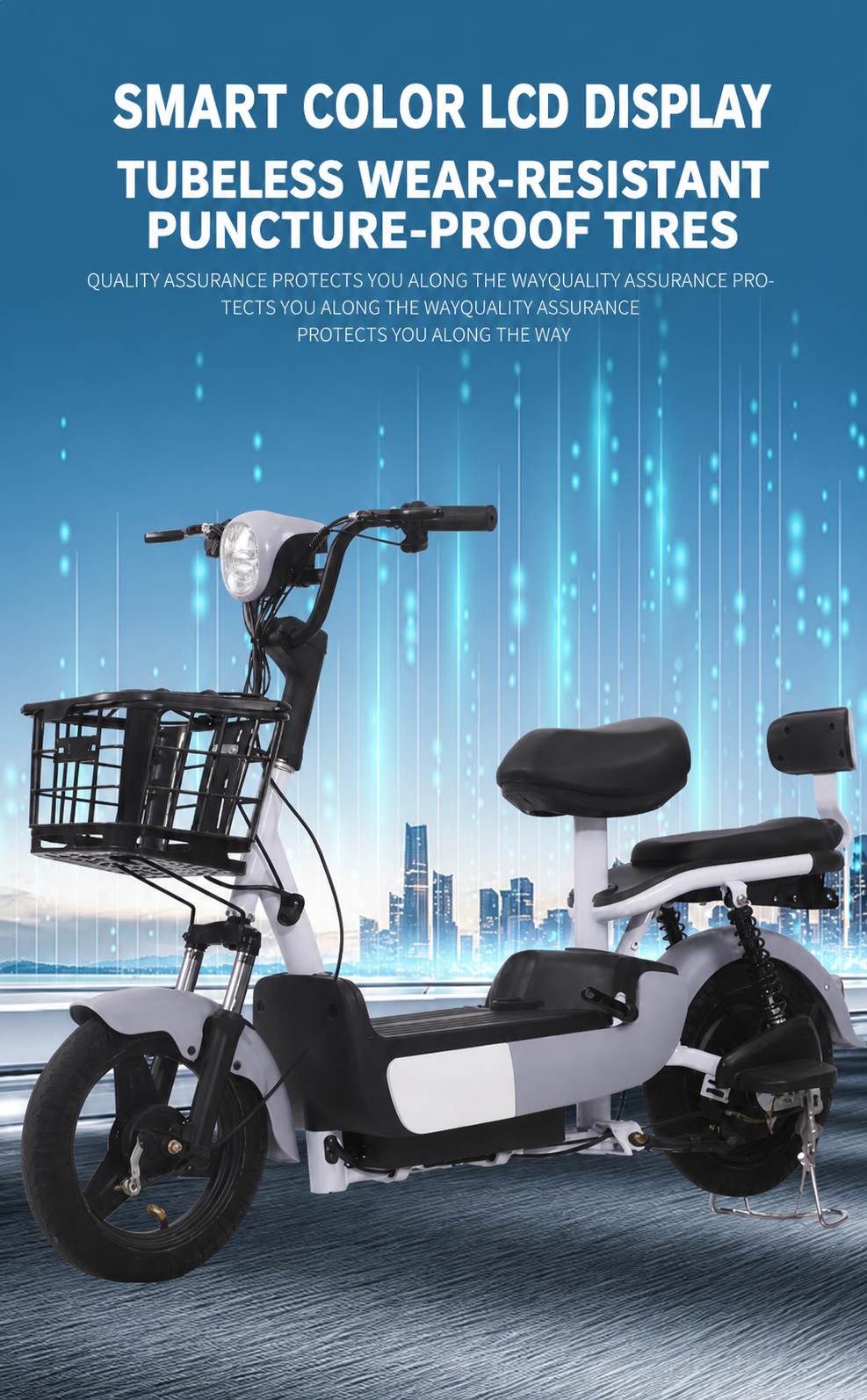Compact Electric Moped | Two-Seat City Scooter with Front Basket | Urban Commuter Bike Compact Electric Moped | Two-Seat City Scooter with Front Basket | Urban Commuter Bike