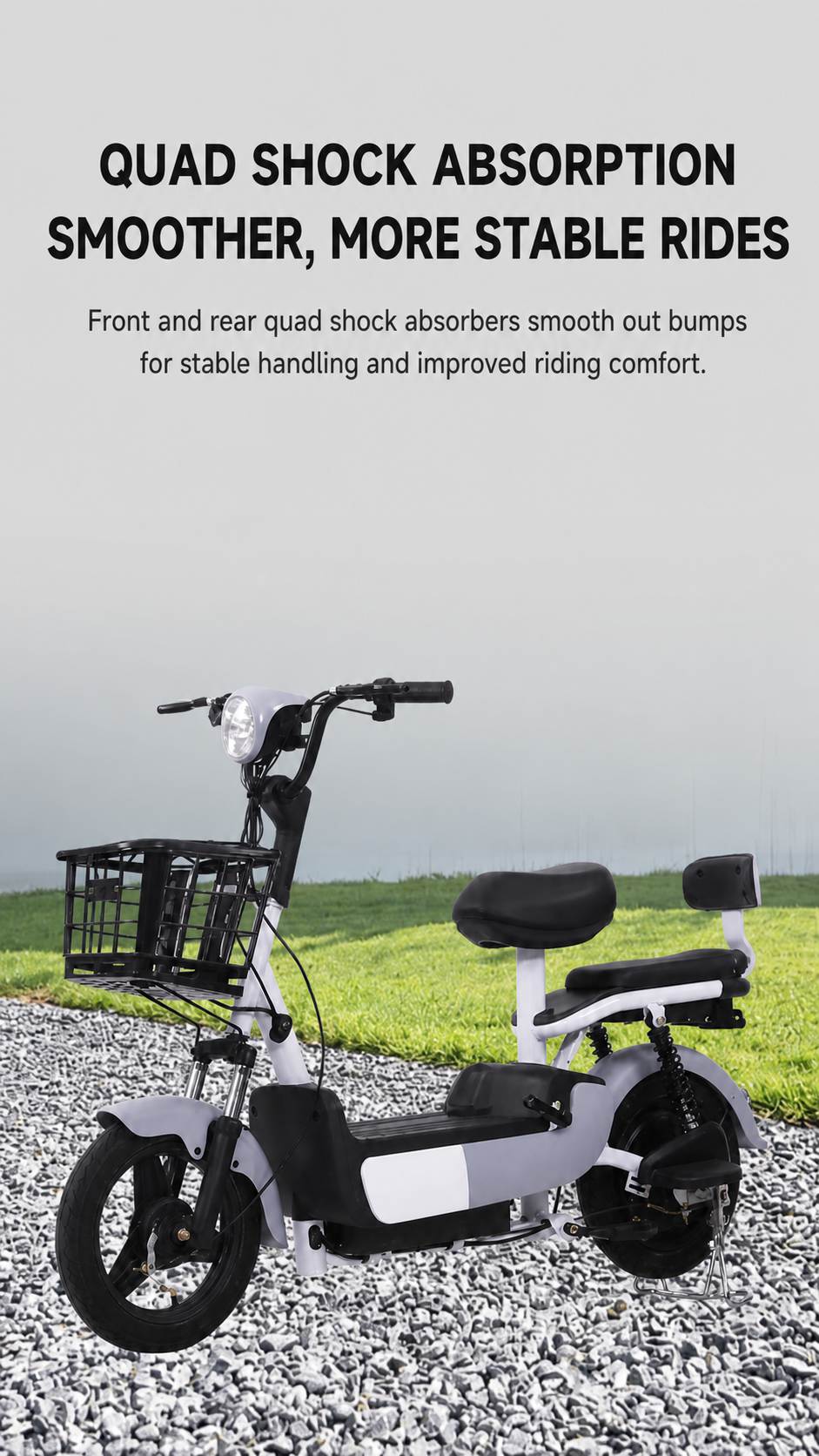 Compact Electric Moped | Two-Seat City Scooter with Front Basket | Urban Commuter Bike Compact Electric Moped | Two-Seat City Scooter with Front Basket | Urban Commuter Bike
