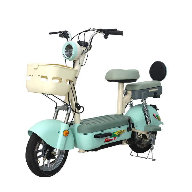 Compact Step-Through Electric Scooter with Dual Seats, LED Headlight, Basket & Vacuum Tires