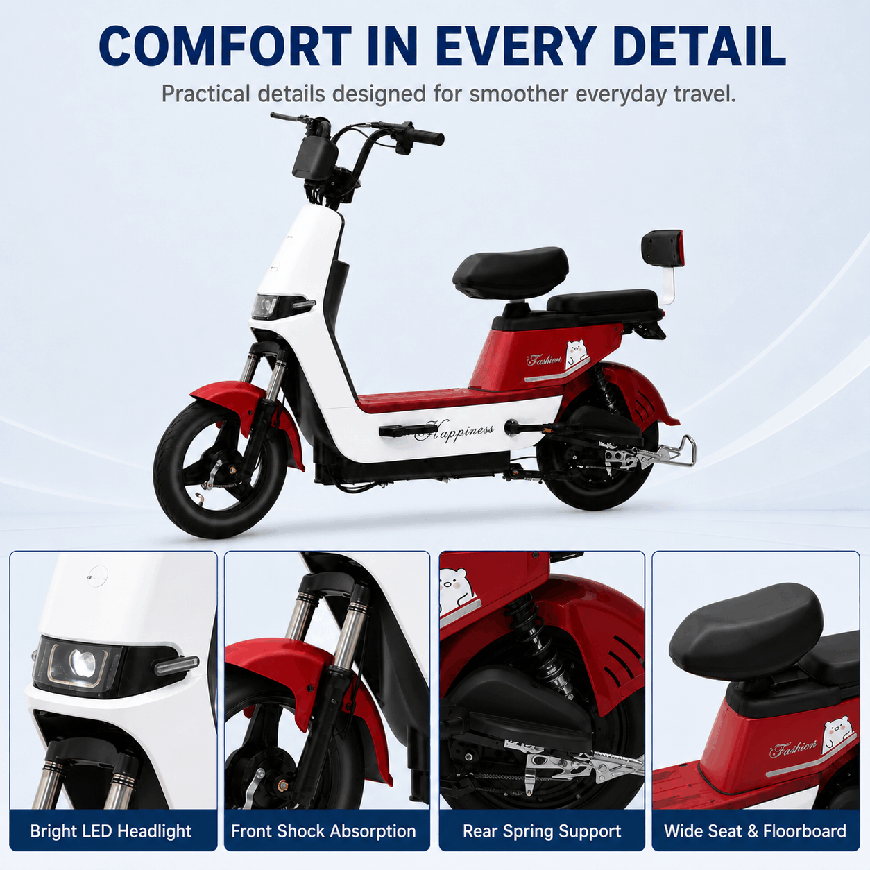 350W Step-Through Electric Scooter with Dual Seats, LED Headlight & 30° Climbing