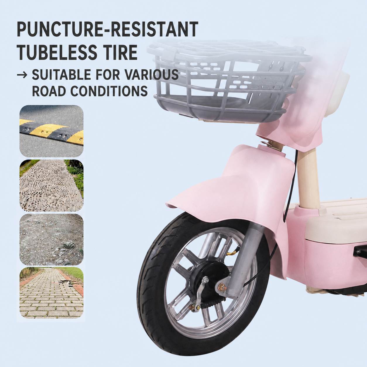 Compact Step-Through Electric Bike with Brushless Motor, Dual Seats, Basket & 30° Climbing