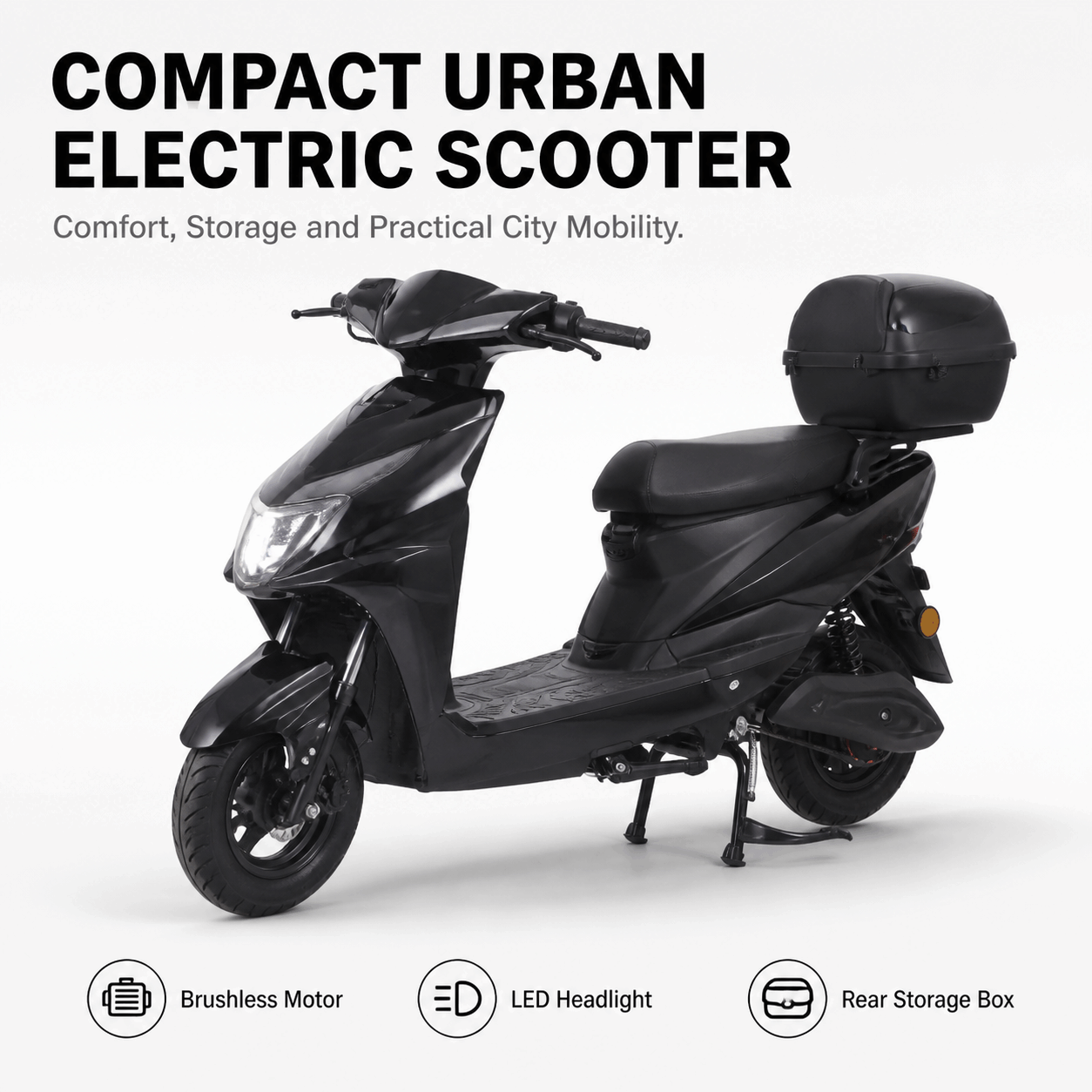 Compact Urban Electric Scooter with Brushless Motor, LED Headlight