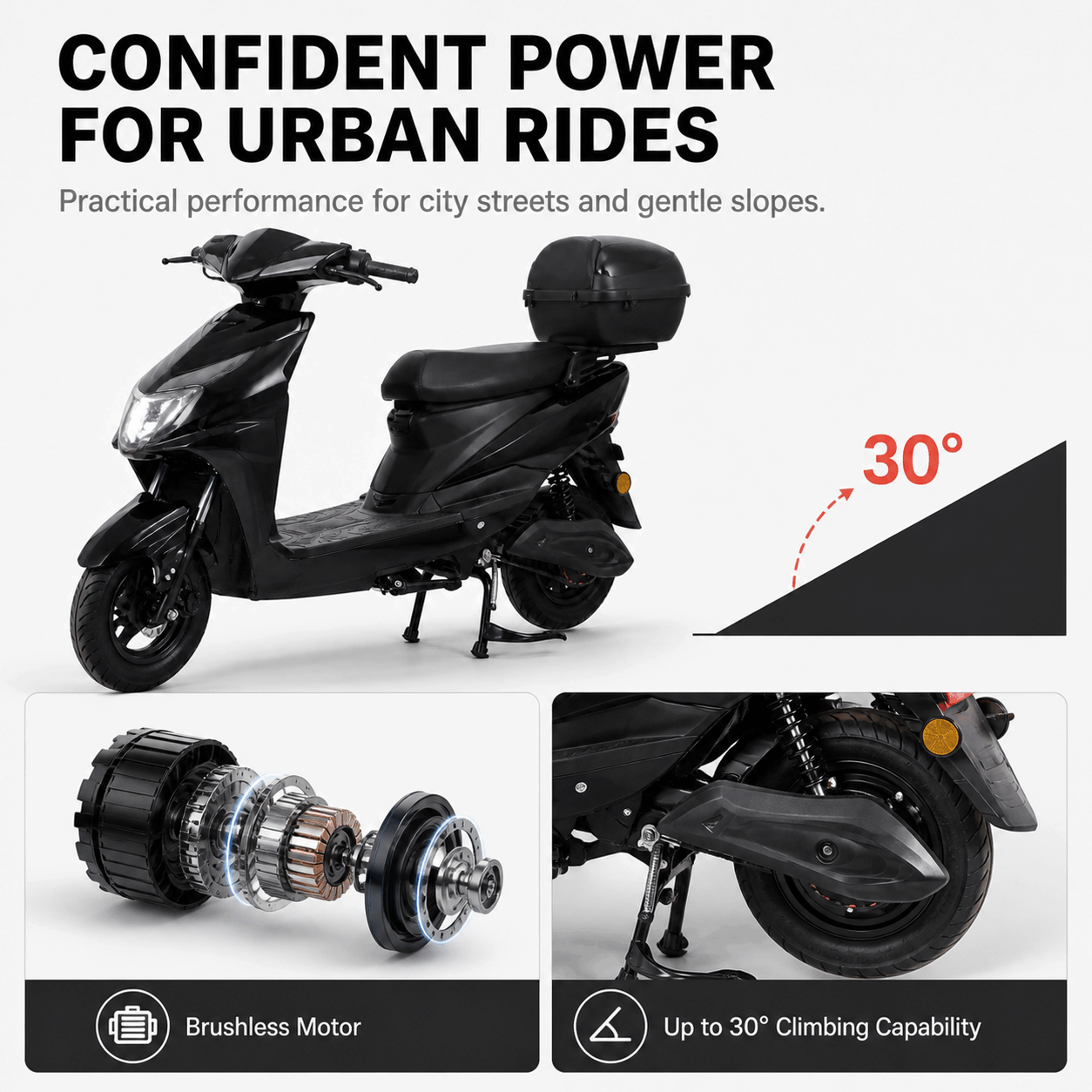Compact Urban Electric Scooter with Brushless Motor, LED Headlight