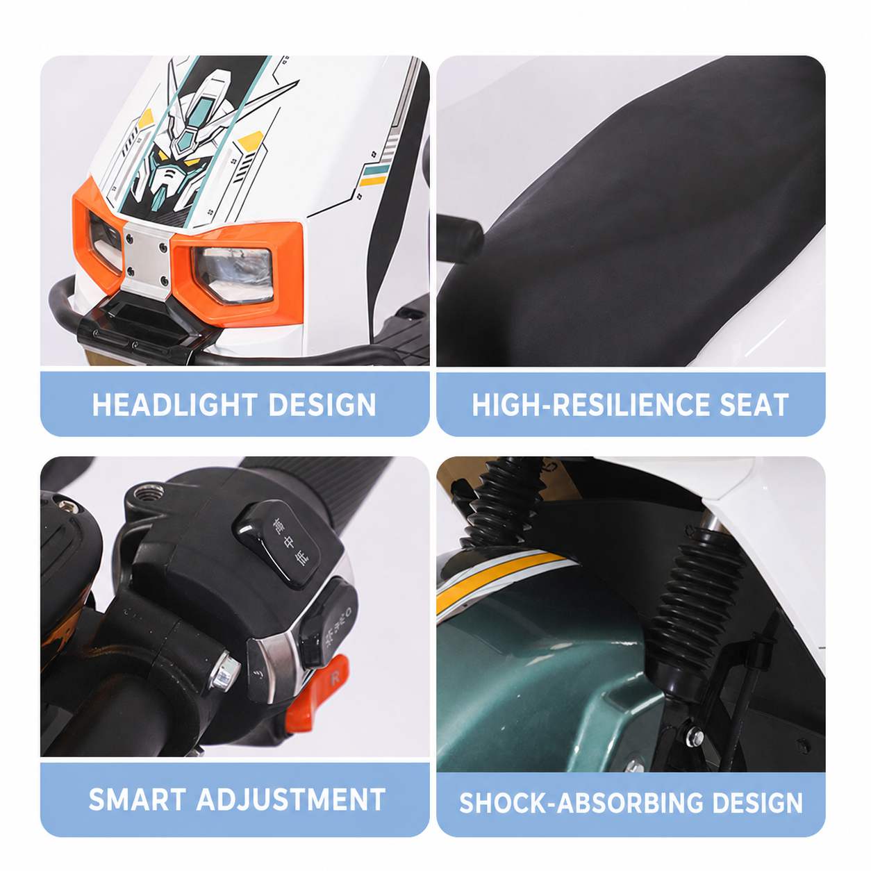 Modern Step-Through Electric Scooter with Dual Headlights, Long Seat & Rear Backrest