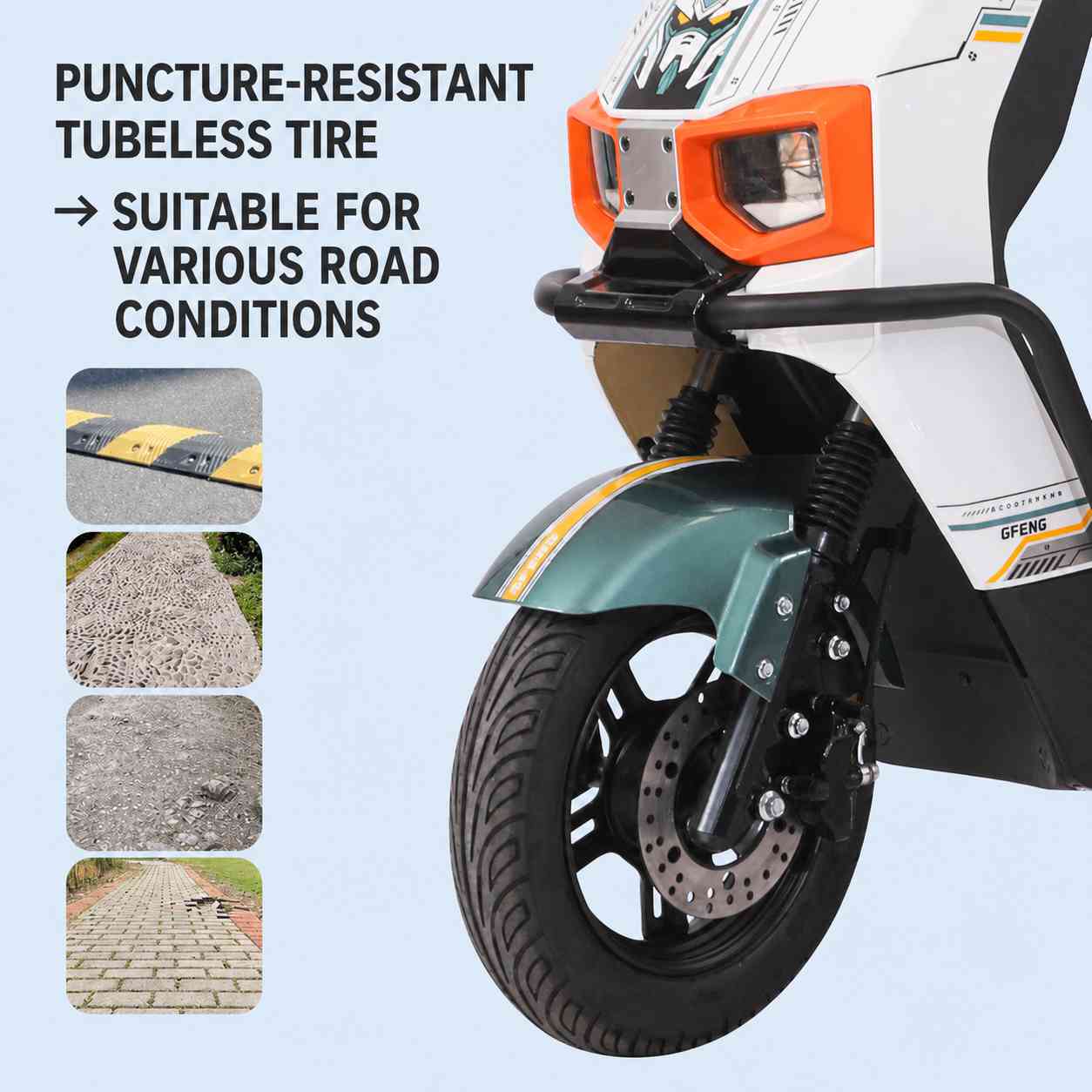 Modern Step-Through Electric Scooter with Dual Headlights, Long Seat & Rear Backrest