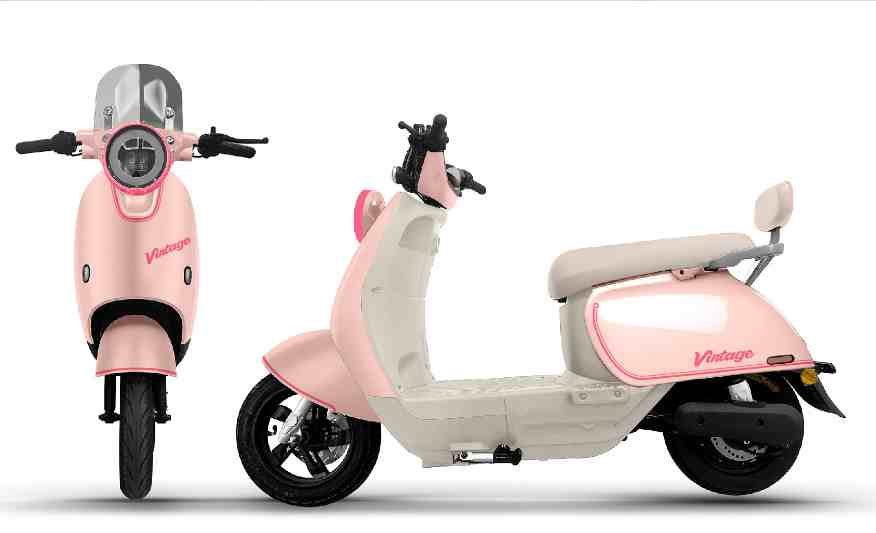 Retro Step-Through Electric Scooter with Brushless Motor, LED Headlight 