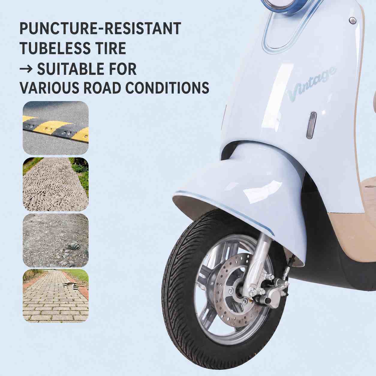 Retro Step-Through Electric Scooter with Brushless Motor, LED Headlight 