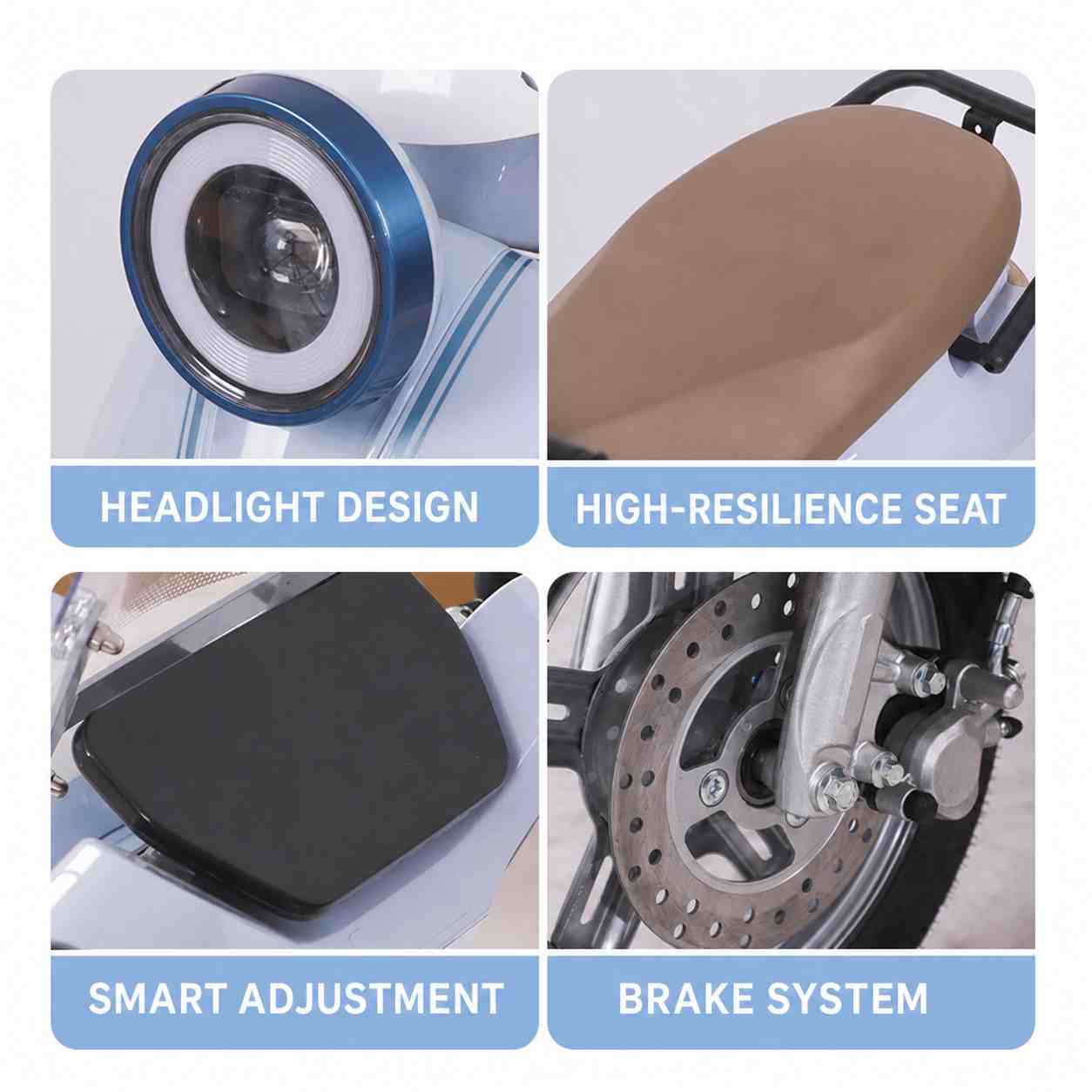 Retro Step-Through Electric Scooter with Brushless Motor, LED Headlight 