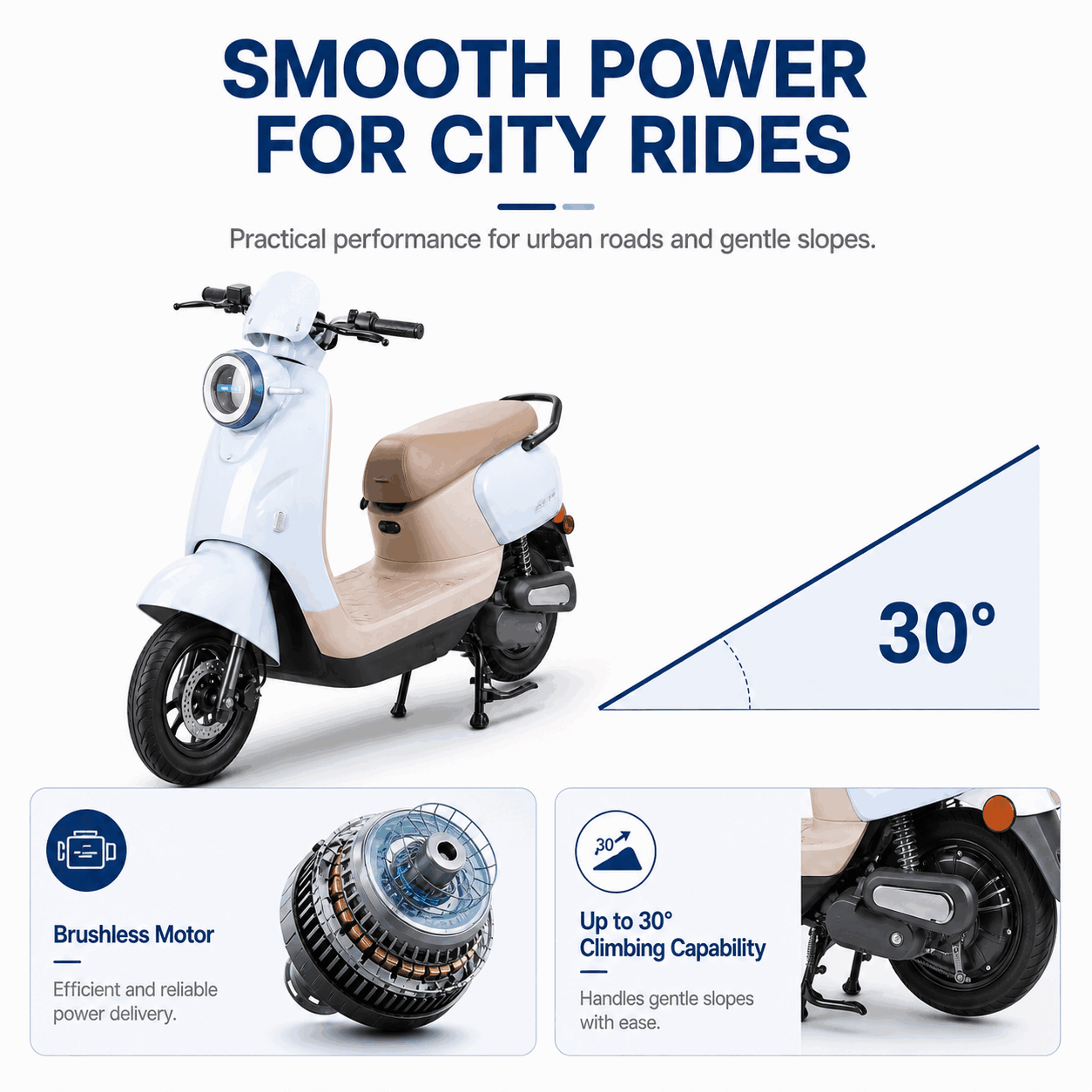 Retro Step-Through Electric Scooter with Brushless Motor, LED Headlight 