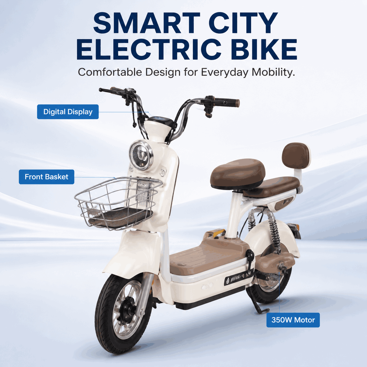 350W Smart City Electric Bike with Digital Display, Dual Seats, Basket 350W Smart City Electric Bike with Digital Display, Dual Seats, Basket