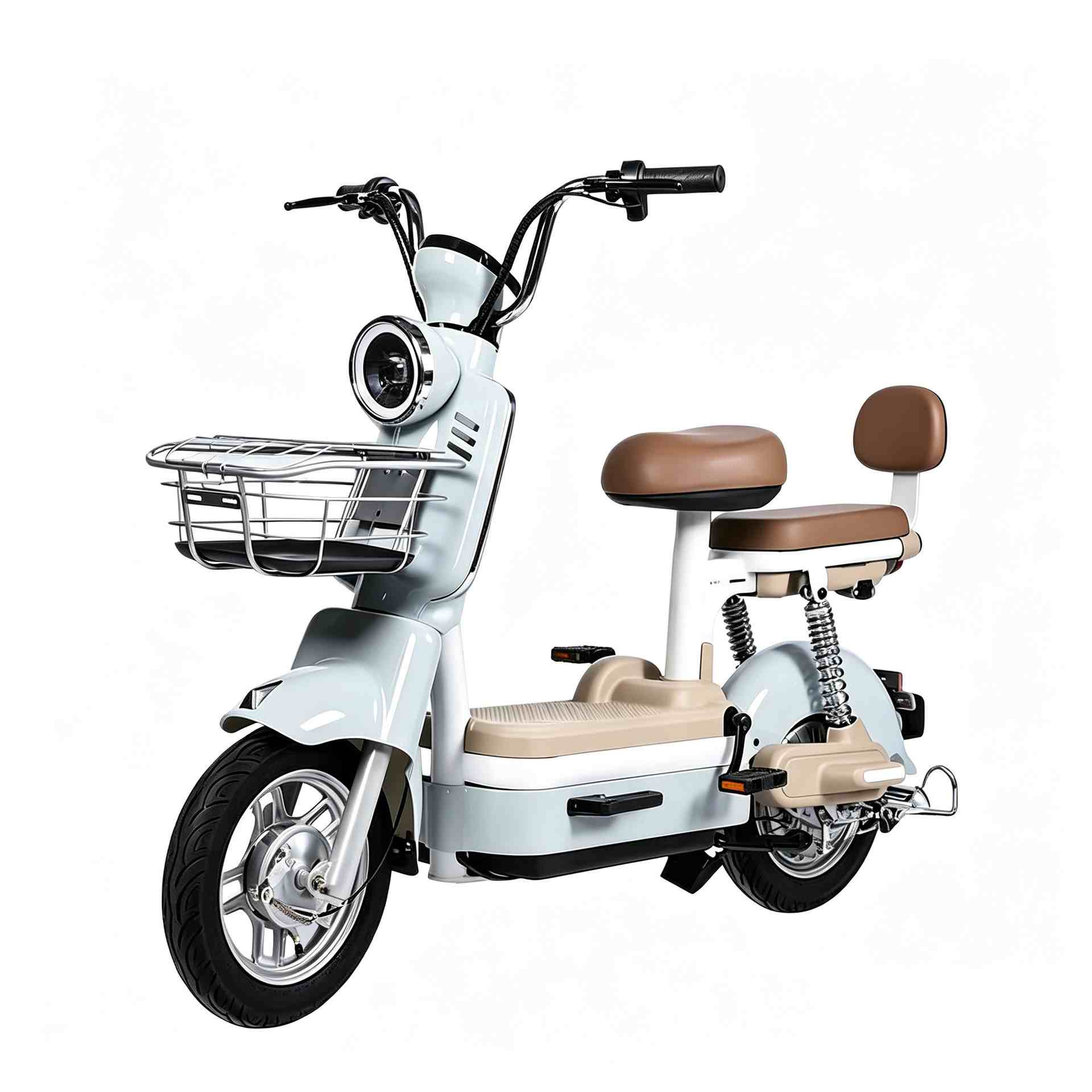 350W Smart City Electric Bike with Digital Display, Dual Seats, Basket