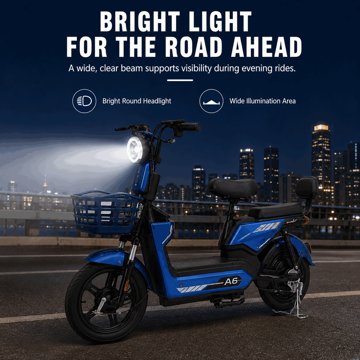 Compact Step-Through Electric Bike with Dual Seat, Front Basket and LED Display