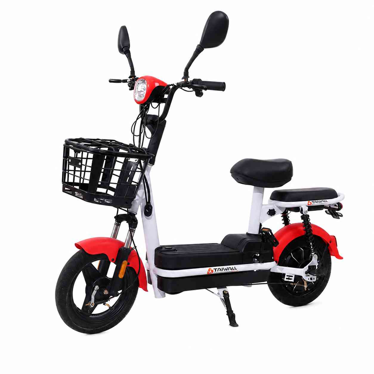 Compact Step-Through Electric Bike with Front Basket, Dual Seat and LED Display
