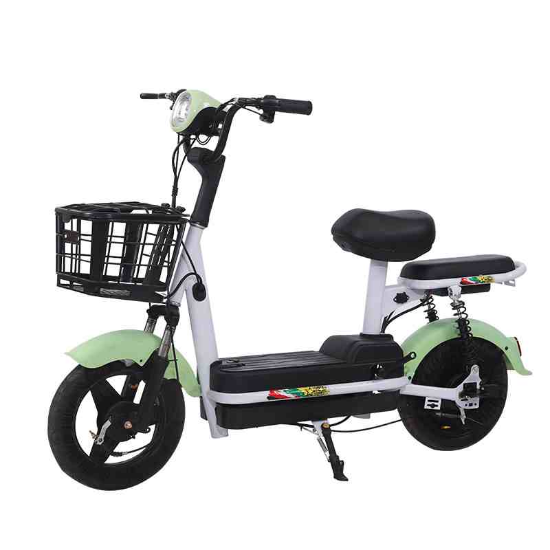 Compact Step-Through Electric Bike with Front Basket, Dual Seat and LED Display