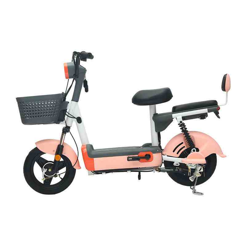 Compact Step-Through Electric Bike with Dual Seats, Front Basket and LED Display