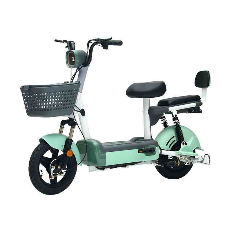 Compact Step-Through Electric Bike with Dual Seats, Front Basket and LED Display