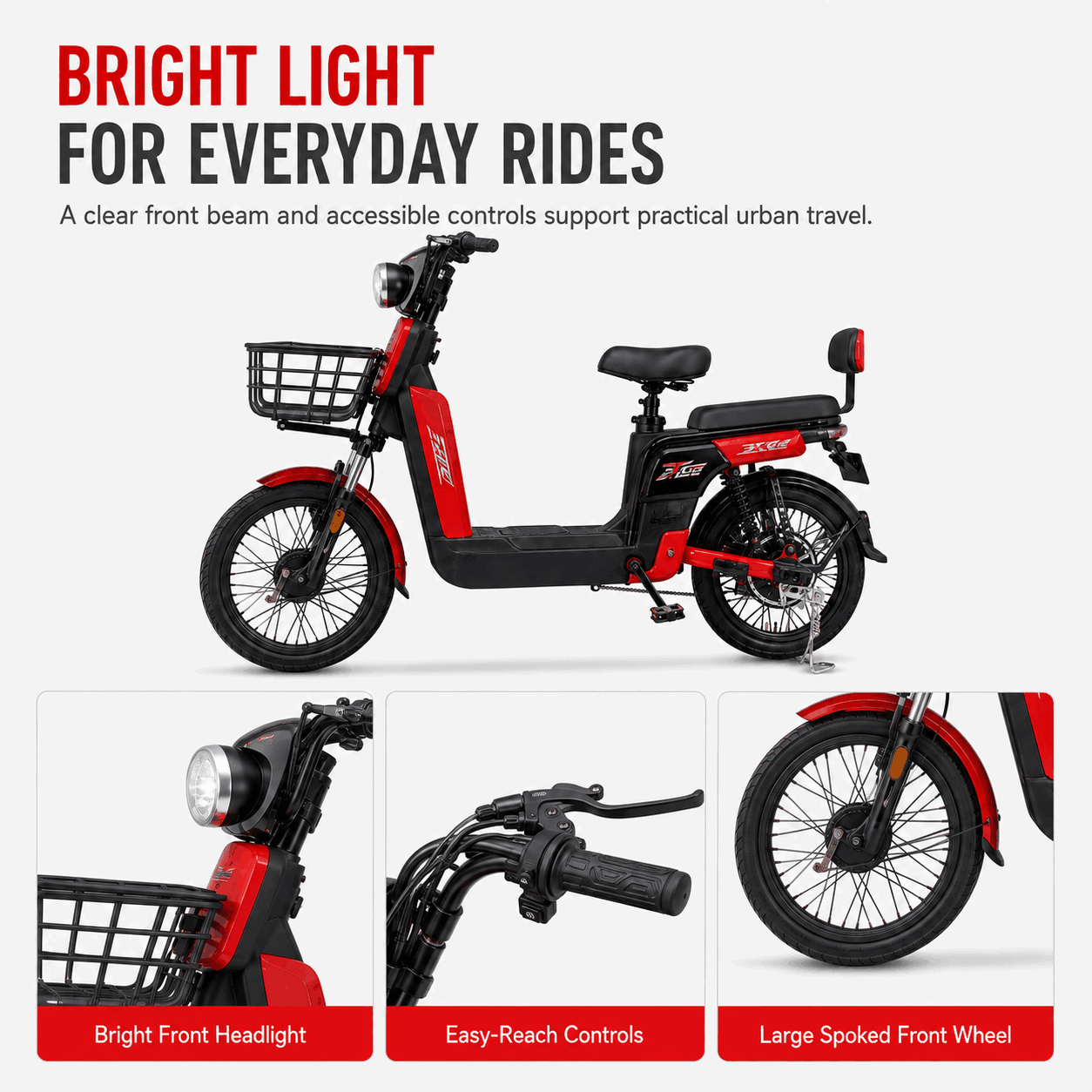 Large-Wheel Step-Through Electric Bike with Dual Seats, Front Basket and Suspension Large-Wheel Step-Through Electric Bike with Dual Seats, Front Basket and Suspension