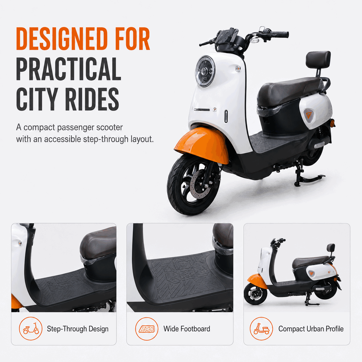 Compact Dual-Seat Electric Scooter with Brushless Motor for Urban Commuting