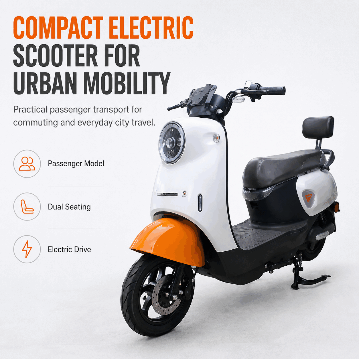 Compact Dual-Seat Electric Scooter with Brushless Motor for Urban Commuting