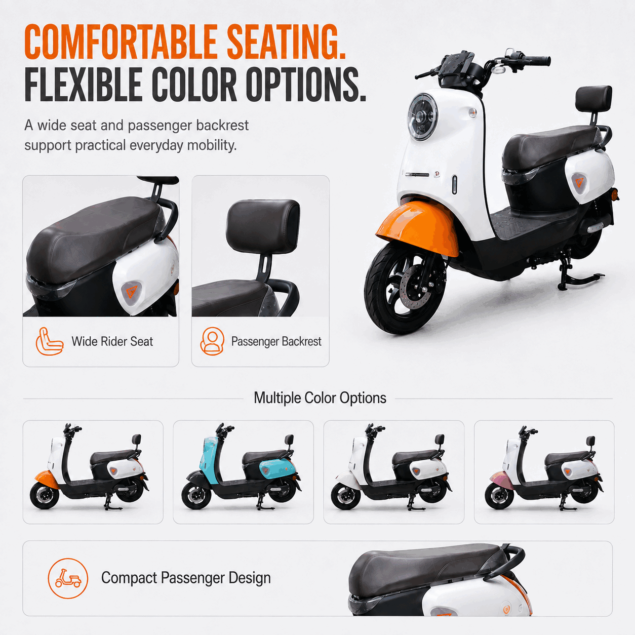 Compact Dual-Seat Electric Scooter with Brushless Motor for Urban Commuting