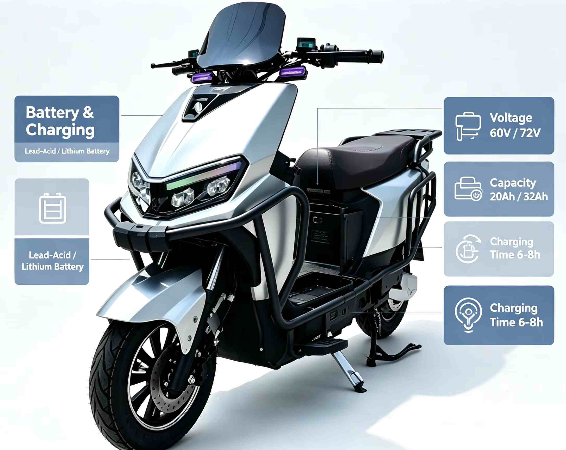 Heavy-Duty Cargo Electric Scooter with Dual Baskets, Long Seat and Suspension