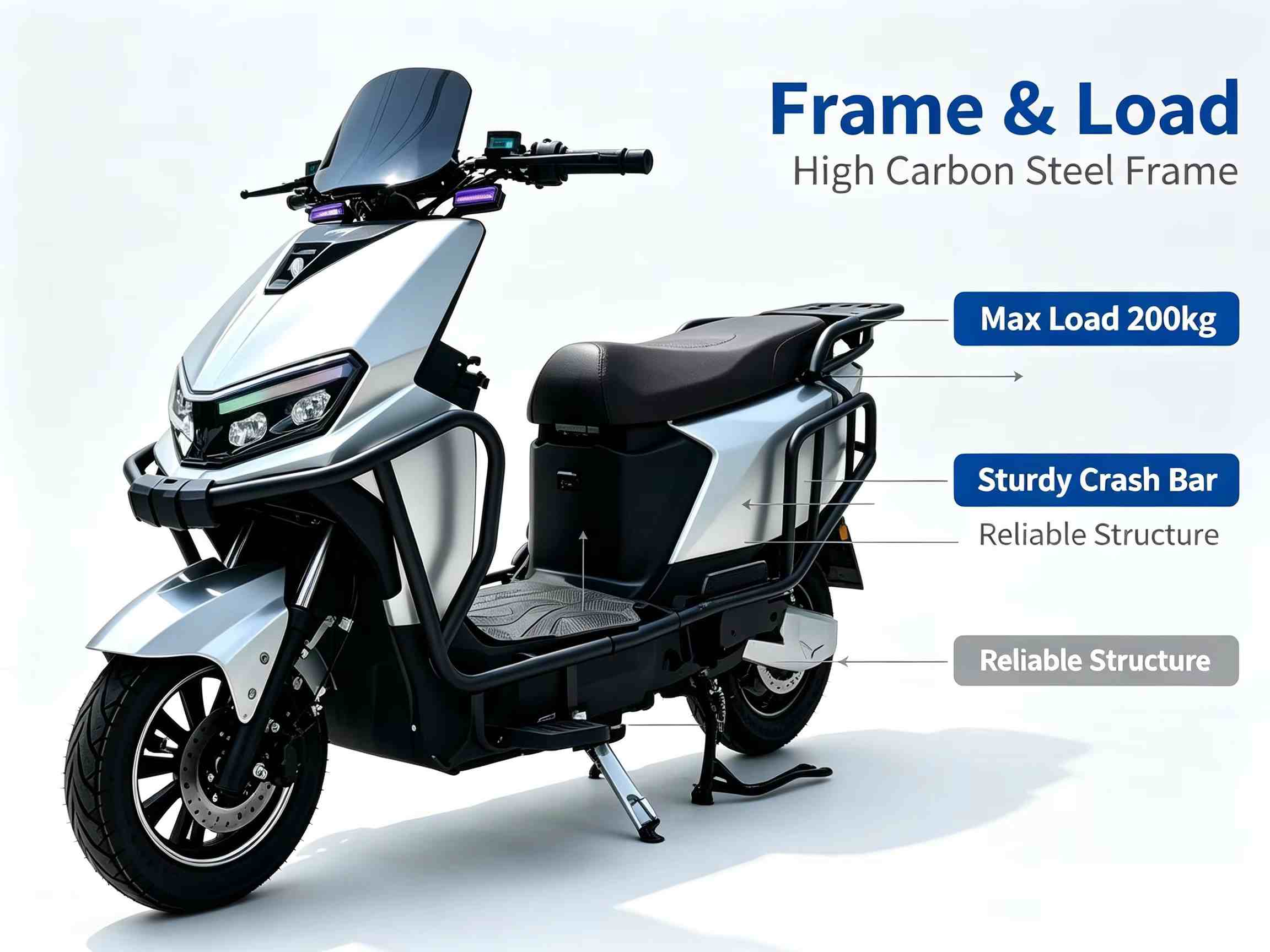 Heavy-Duty Cargo Electric Scooter with Dual Baskets, Long Seat and Suspension
