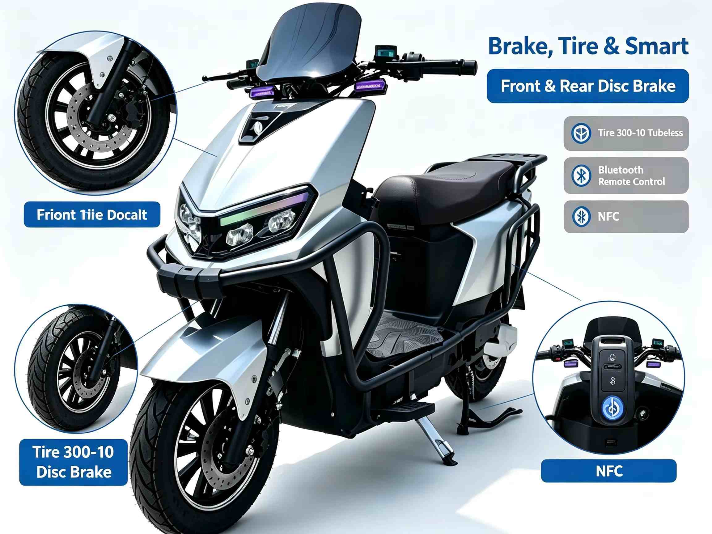 Heavy-Duty Cargo Electric Scooter with Dual Baskets, Long Seat and Suspension