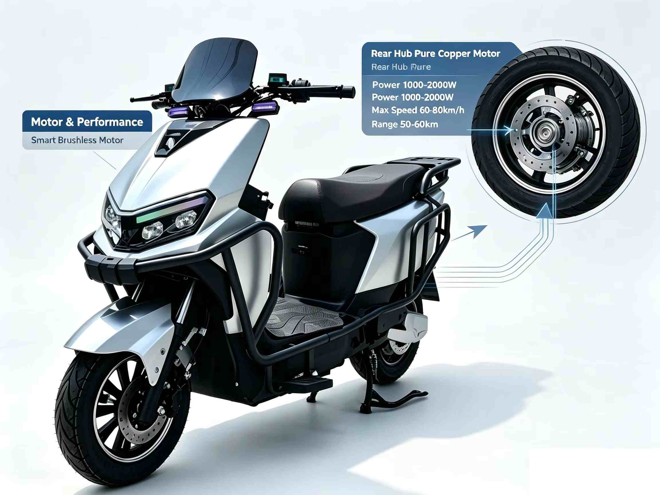 Heavy-Duty Cargo Electric Scooter with Dual Baskets, Long Seat and Suspension