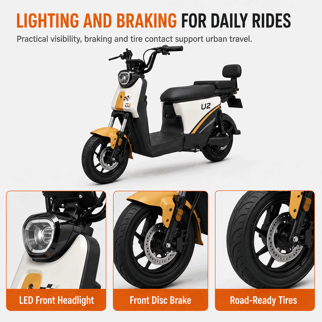 U2 Dual-Seat Electric Scooter with Brushless Motor, LED Headlight and Disc Brake
