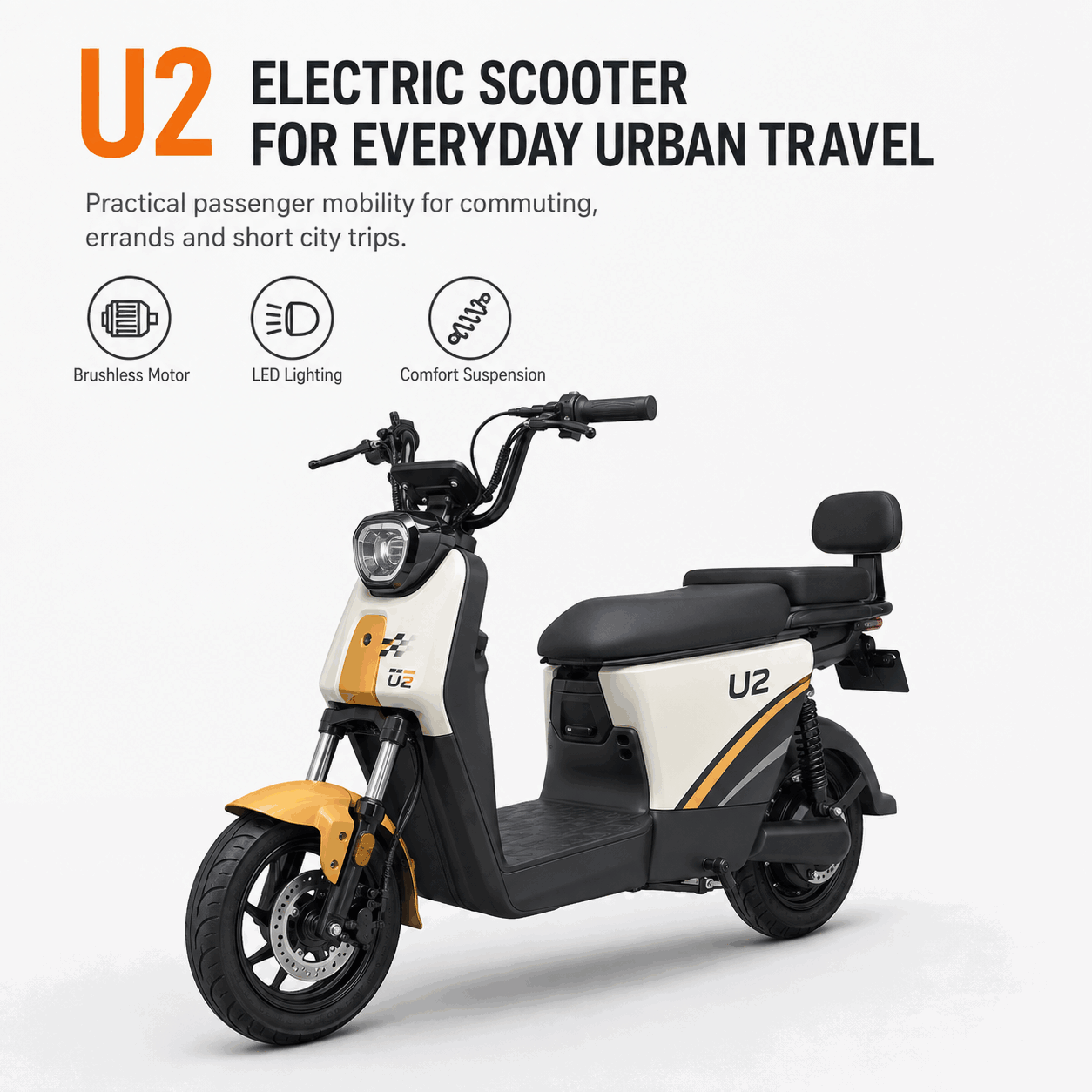U2 Dual-Seat Electric Scooter with Brushless Motor, LED Headlight and Disc Brake