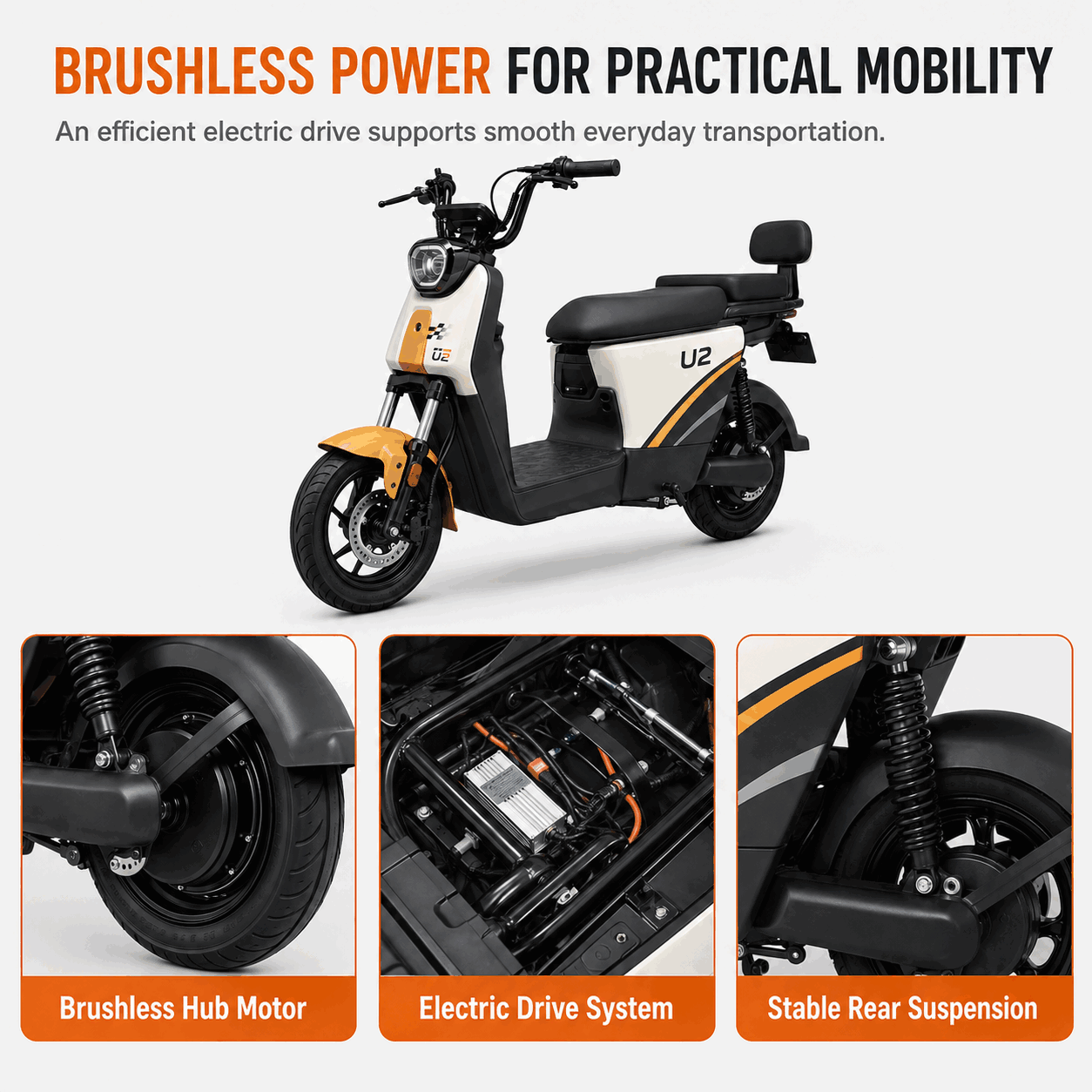 U2 Dual-Seat Electric Scooter with Brushless Motor, LED Headlight and Disc Brake