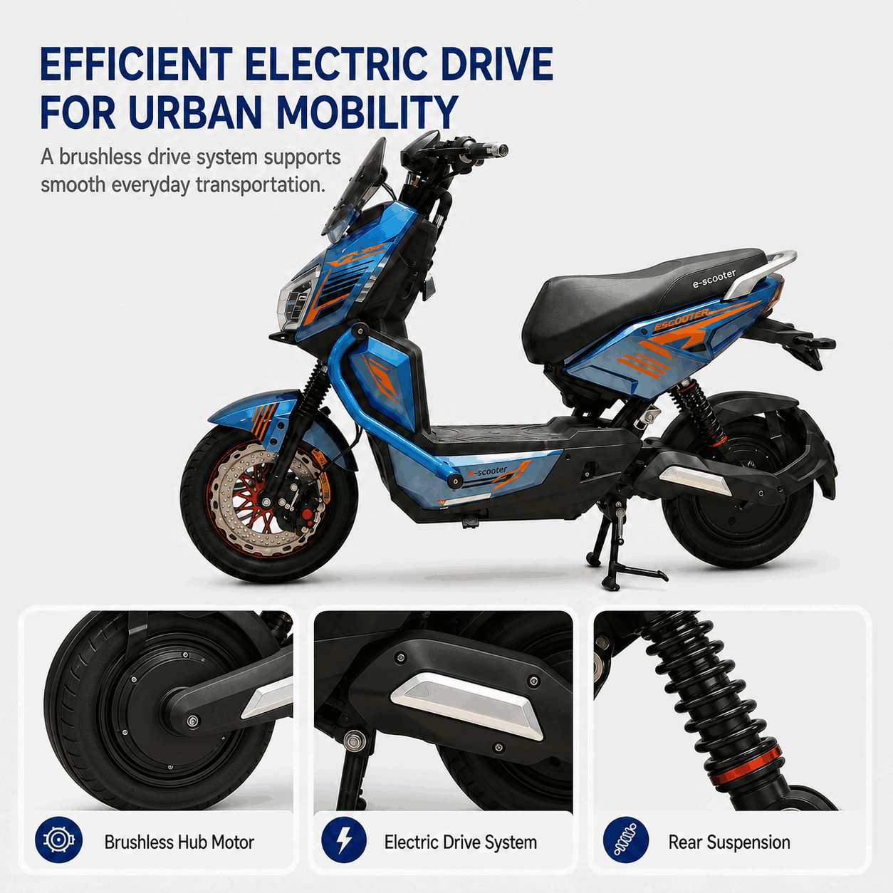 Sport Electric Scooter with Dual Disc Brakes, Wide Tires and Twin Rear Suspension Sport Electric Scooter with Dual Disc Brakes, Wide Tires and Twin Rear Suspension