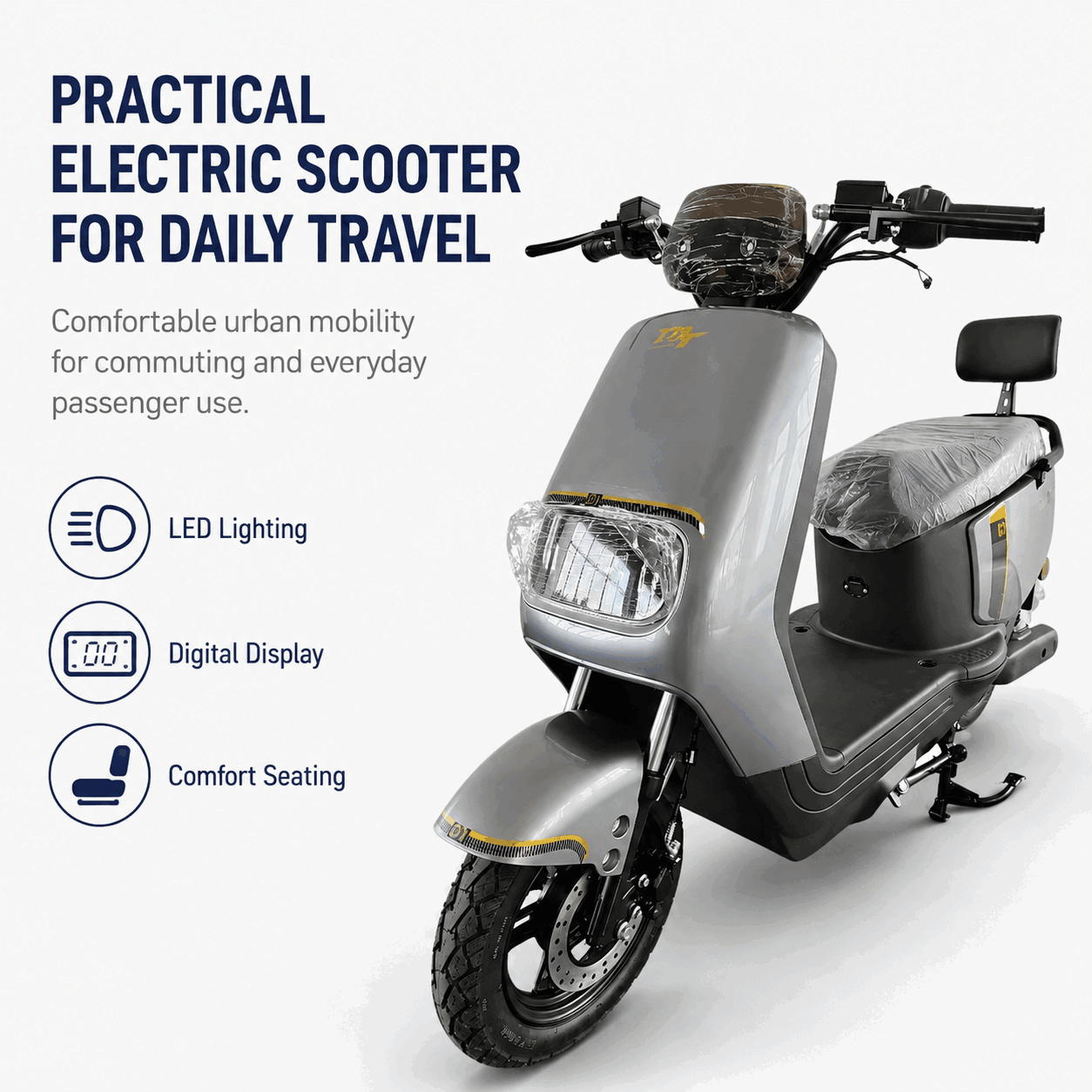 Urban Electric Scooter with LED Display, Disc Brake, Vacuum Tires and Passenger Backrest Urban Electric Scooter with LED Display, Disc Brake, Vacuum Tires and Passenger Backrest