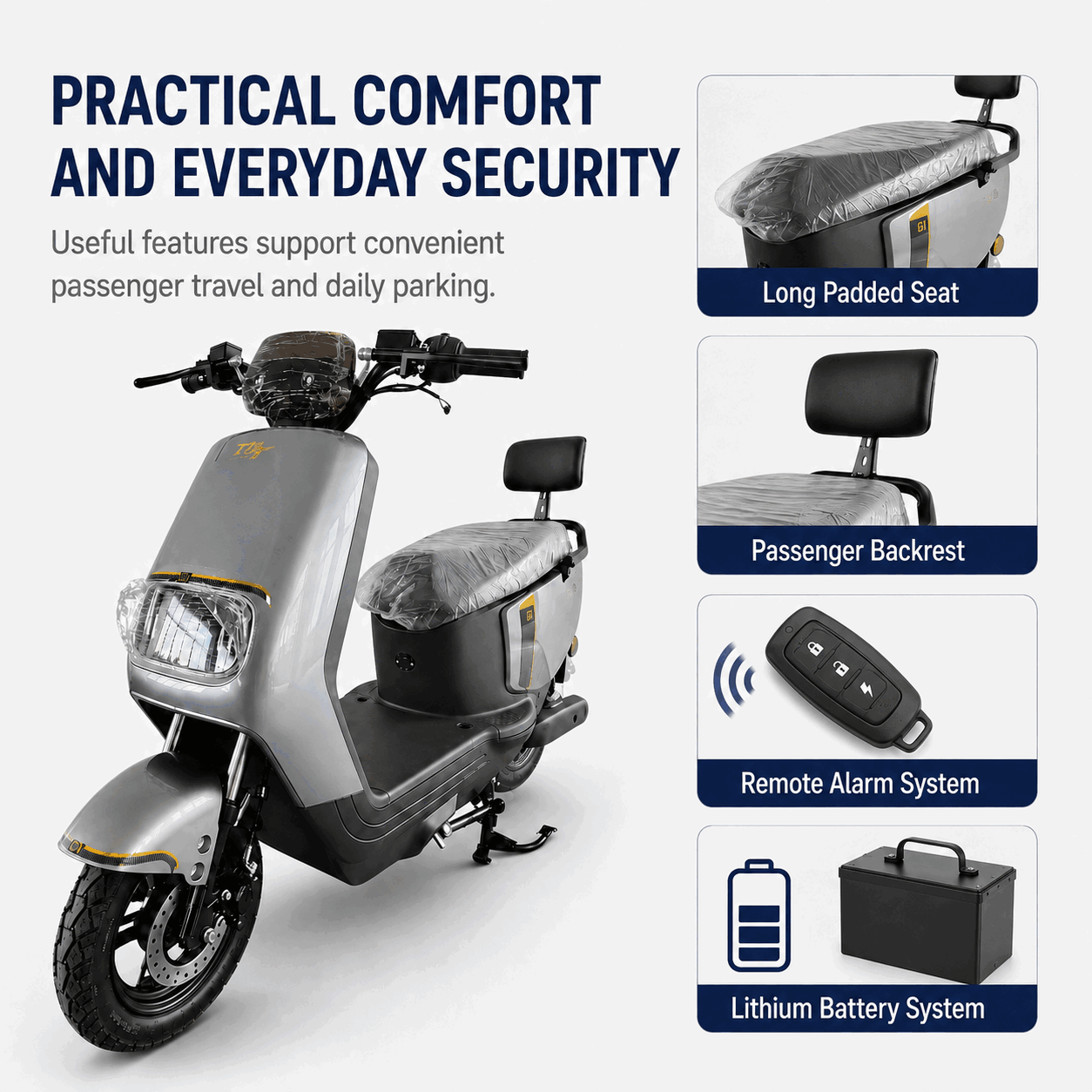 Urban Electric Scooter with LED Display, Disc Brake, Vacuum Tires and Passenger Backrest Urban Electric Scooter with LED Display, Disc Brake, Vacuum Tires and Passenger Backrest