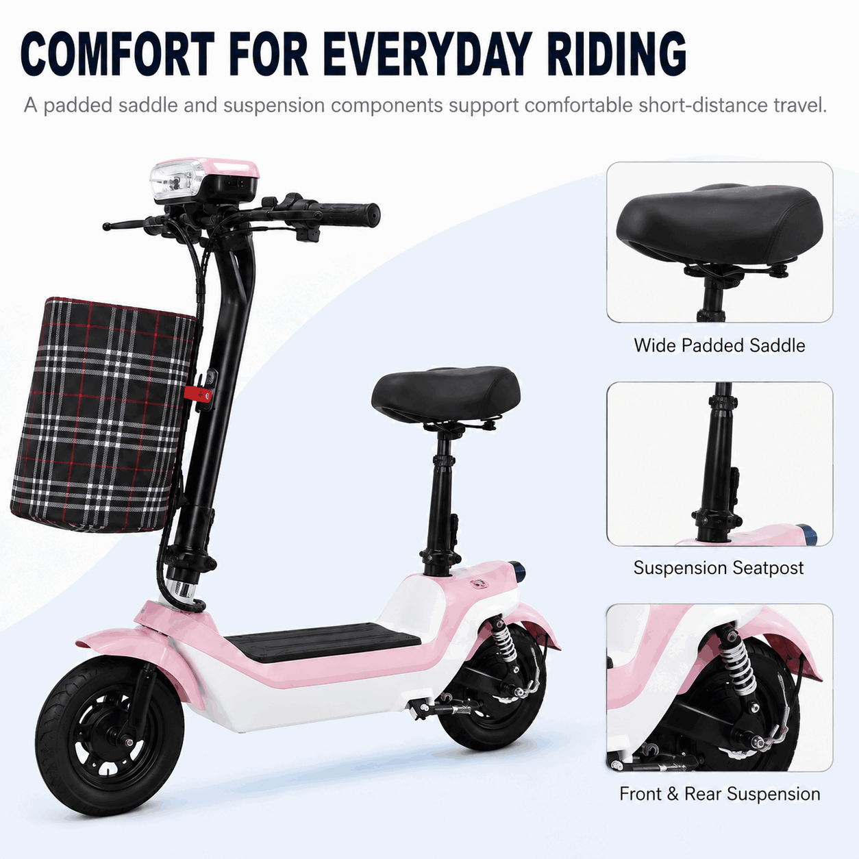 Compact Step-Through Electric Bike with Large Front Basket for City Commuting