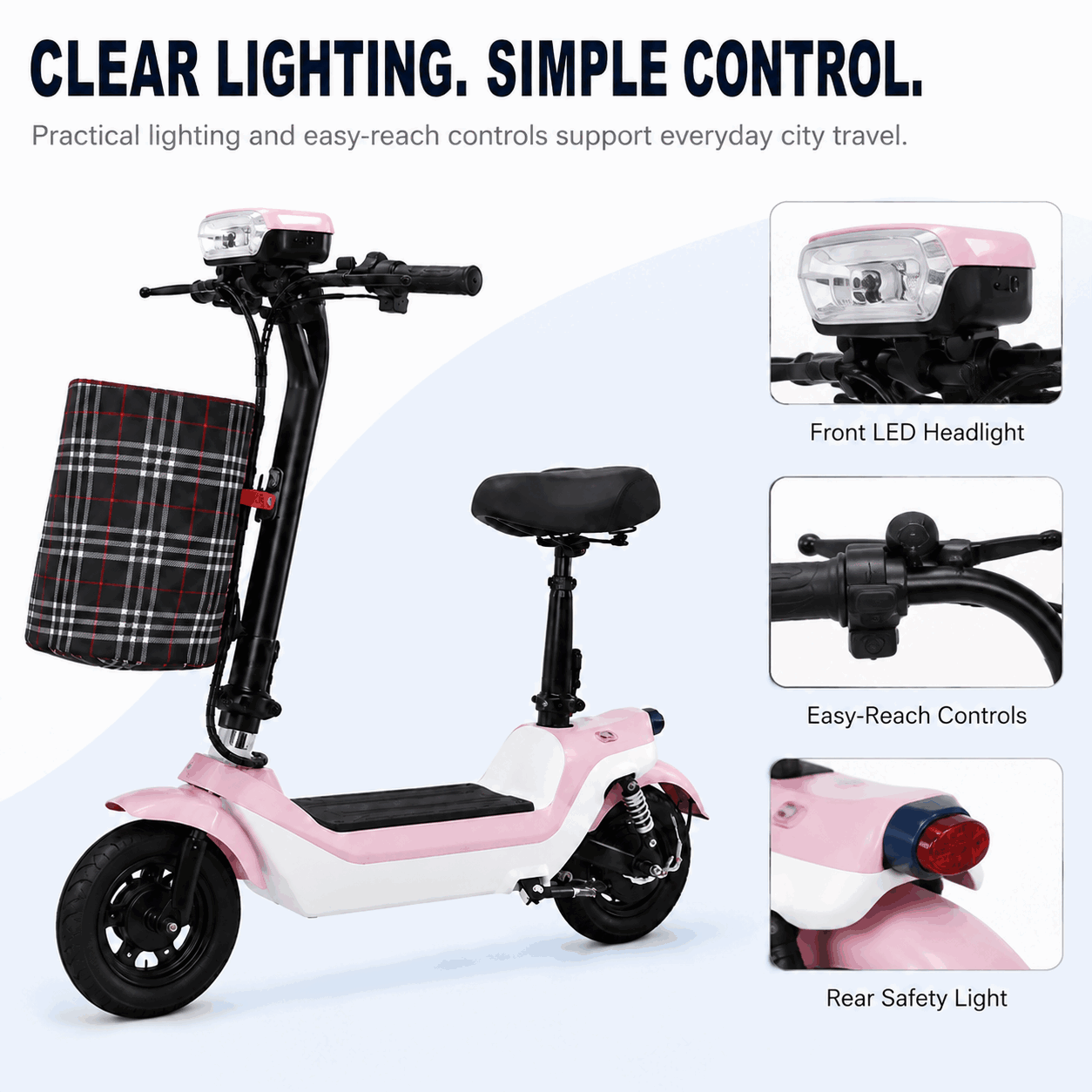 Compact Step-Through Electric Bike with Large Front Basket for City Commuting