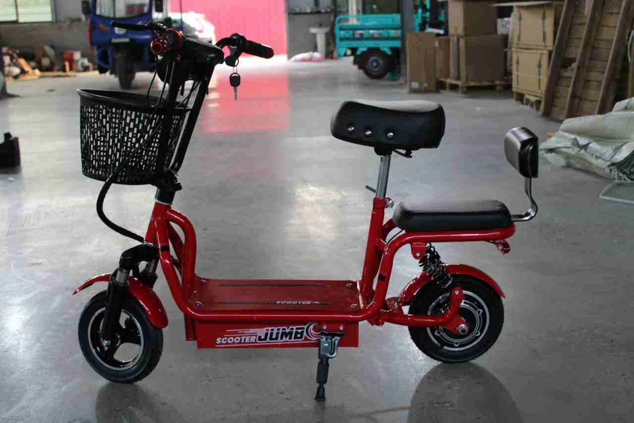Compact Dual-Seat Electric Bike with Front Basket for Urban Commuting
