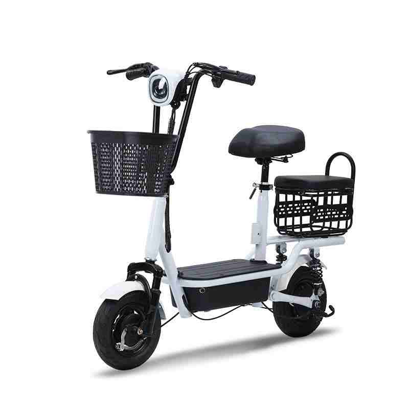 Compact Dual-Seat Electric Bike with Front Basket for Urban Commuting