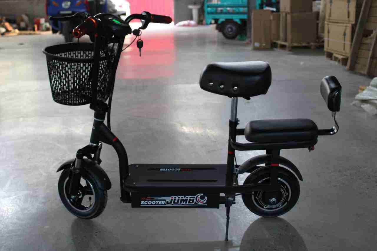 Compact Dual-Seat Electric Bike with Front Basket for Urban Commuting