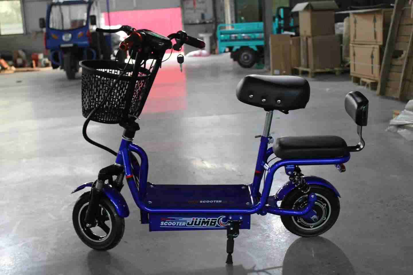 Compact Dual-Seat Electric Bike with Front Basket for Urban Commuting