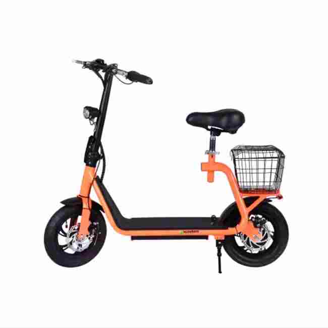 14-Inch Foldable Seated Electric Scooter with Rear Basket and Dual Disc Brakes