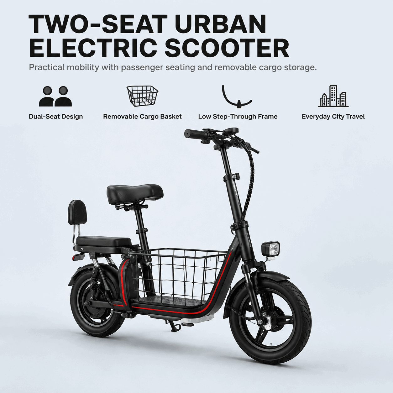 Electric Scooter with Removable Cargo Basket Electric Scooter with Removable Cargo Basket